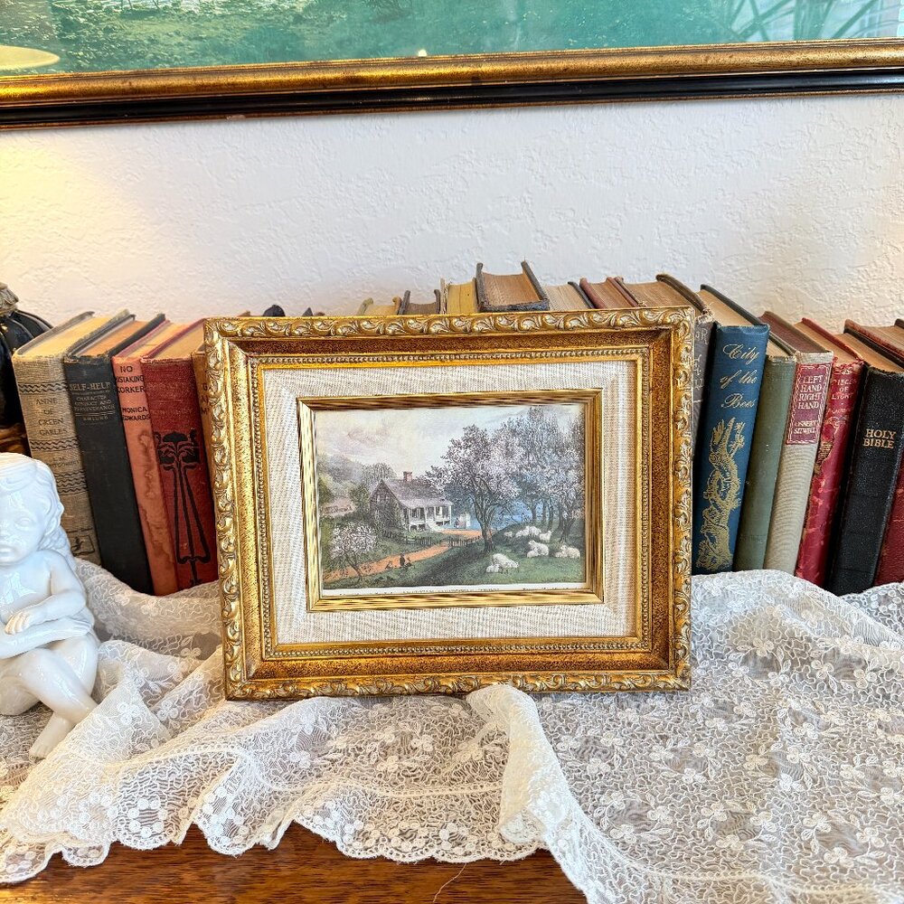 SOLD 1960's Currier & Ives "American Homestead Spring" Framed Lithograph - Picture 4 of 14